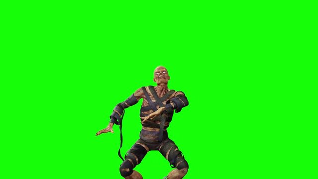 mummy is dancing a pop dance on green chroma key background close up view
