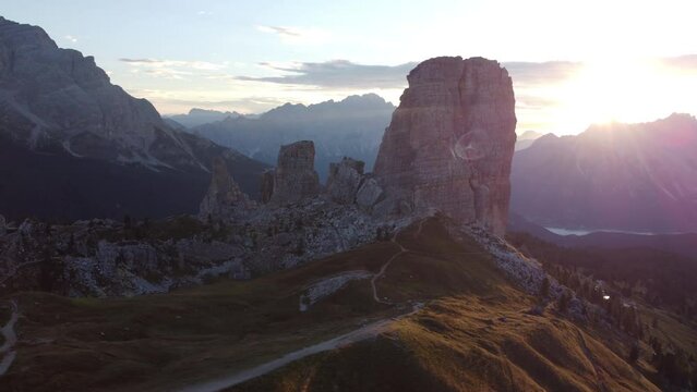 Cinque Torri Five Towers Mountain in Italian Dolomites near Cortina d'Ampezzo, Veneto Italy