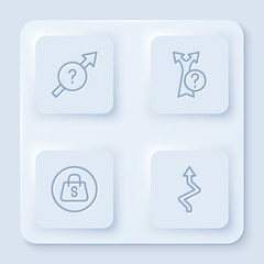 Set line Arrow, , Shopping bag with Sale and . White square button. Vector