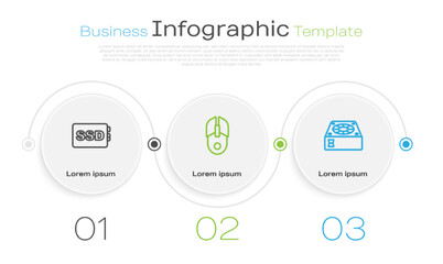 Set line SSD card, Computer mouse and cooler. Business infographic template. Vector