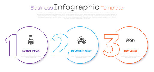 Set line Test tube, Sulfur dioxide SO2 and CO2 emissions in cloud. Business infographic template. Vector