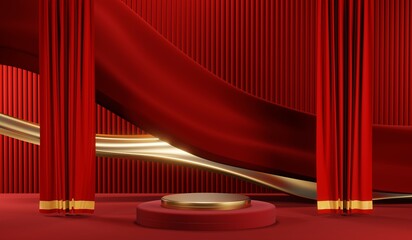 3D rendering of blank product background for cream cosmetics Modern red podium background