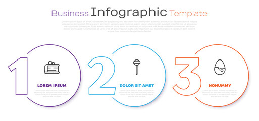 Set line Piece of cake, Lollipop and Chocolate egg. Business infographic template. Vector
