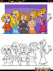 comic beautiful girls or women group coloring page
