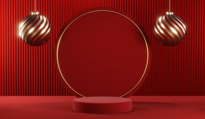 3D rendering of blank product background for cream cosmetics Modern red podium background