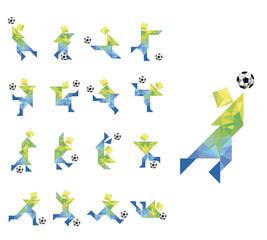 Football Soccer Vector Illustration in White Background - players in yellow, blue and green - multiple players