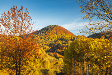 Fototapeta premium Landscape of hills in the autumn season. The Mala Fatra national park in northwest of Slovakia, Europe.
