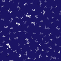 White Submachine gun M3, Grease gun icon isolated seamless pattern on blue background. Vector - obrazy, fototapety, plakaty