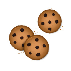 Delicious oatmeal cookies with chocolate pieces on a white background. View from above