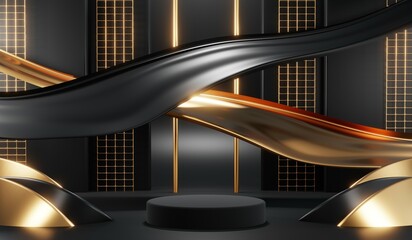 Fototapeta premium 3D rendering of blank product background for cream cosmetics Modern black podium background