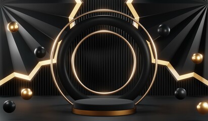 3D rendering of blank product background for cream cosmetics Modern black podium background