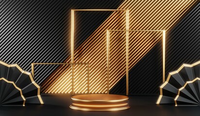 3D rendering of blank product background for cream cosmetics Modern black podium background