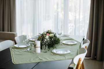 set table for dinner in light colors