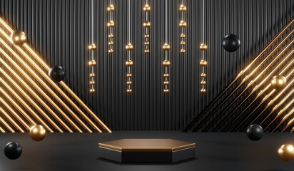 3D rendering of blank product background for cream cosmetics Modern black podium background