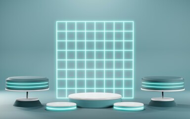 Obraz na płótnie Canvas 3D rendering of blank product background for cream cosmetics Modern blue pastel podium background