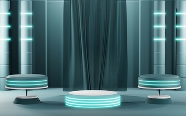 3D rendering of blank product background for cream cosmetics Modern blue pastel podium background