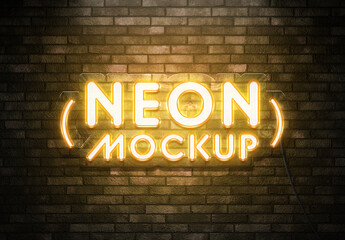Neon Text Effect Mockup on Brick Wall