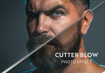 Cutter Blow Sliced Photo Effect Mockup