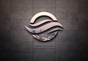 Metal Logo Mockup with 3D Reflection Effect on Panel Wall