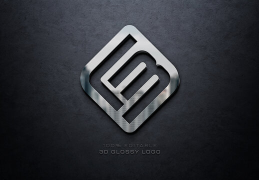 Metal Logo Mockup with 3D Reflection Effect on Dark Wall