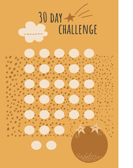 Template of challenge list. Prinable vector flat design. Cute yellow print card for kids.