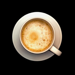 Top view a coffee cup isolated on black background