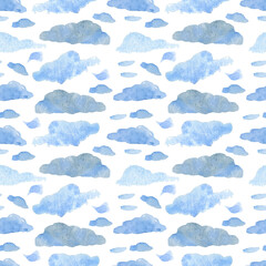 Seamless watercolor pattern. Background textures. Clouds. Blue, grey, and bluish.
