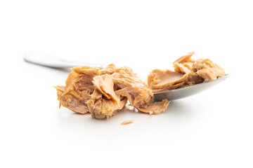 Canned tuna fish isolated on white background.