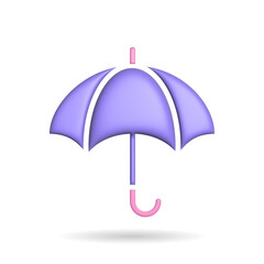 3d rendering umbrella icon. Illustration with shadow isolated on white.