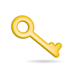 3d rendering key icon. Illustration with shadow isolated on white.