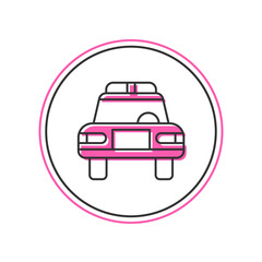 Filled outline Police car and police flasher icon isolated on white background. Emergency flashing siren. Vector