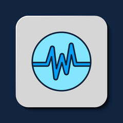 Filled outline Heart rate icon isolated on blue background. Heartbeat sign. Heart pulse icon. Cardiogram icon. Vector