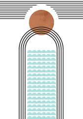 Abstract transparent retro border, minimal line art shapes 