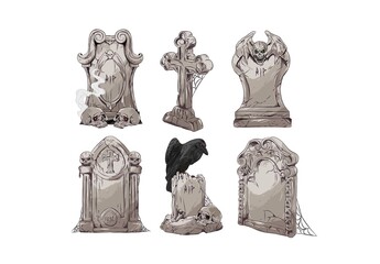 Spooky Graveyard Tombstone Illustrations