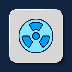 Filled outline Radioactive icon isolated on blue background. Radioactive toxic symbol. Radiation Hazard sign. Vector