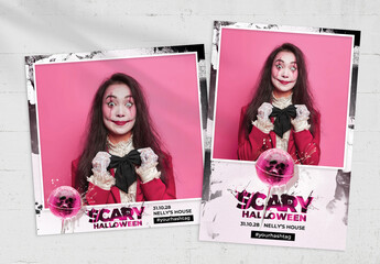 Halloween Photo Booth Flyer Card in Pink and White
