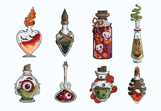 Poison Bottles Magic Potion Spell Jars Witchcraft Elements