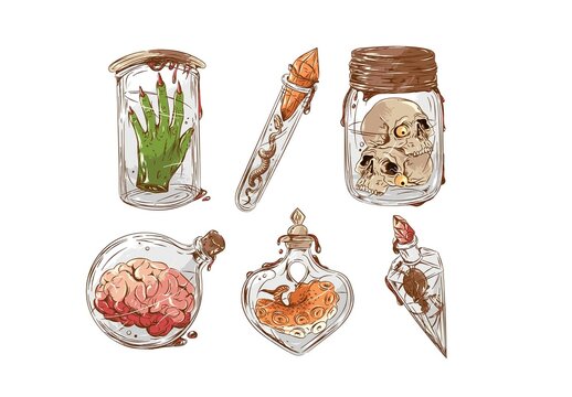 Magic Potion Spell Jars Poison Bottles Witchcraft Halloween Elements