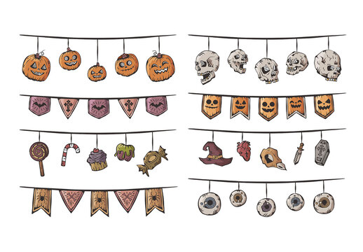 Halloween Bunting Decorations Clipart Vector Illustrations