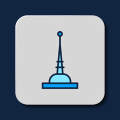 Filled outline Antenna icon isolated on blue background. Radio antenna wireless. Technology and network signal radio antenna. Vector