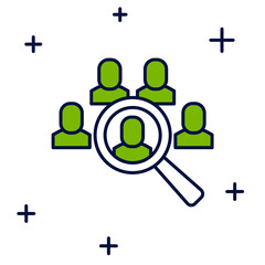 Filled outline Magnifying glass for search job icon isolated on white background. Recruitment or selection concept. Search for employees and job. Vector