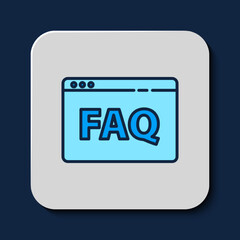 Filled outline Browser FAQ icon isolated on blue background. Internet communication protocol. Vector