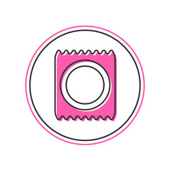 Filled outline Condom in package icon isolated on white background. Safe love symbol. Contraceptive method for male. Vector