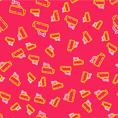 Line Security camera icon isolated seamless pattern on red background. Vector