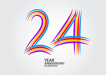 24 years anniversary celebration logotype colorful line vector, 24th birthday logo, 24 number design, Banner template, logo number elements for invitation card, poster, t-shirt.