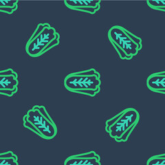 Line Fresh cabbage vegetable icon isolated seamless pattern on blue background. Vector