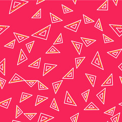 Line Triangular ruler icon isolated seamless pattern on red background. Straightedge symbol. Geometric symbol. Vector
