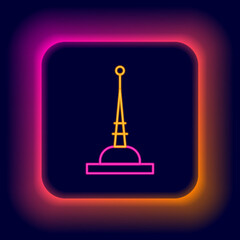 Glowing neon line Antenna icon isolated on black background. Radio antenna wireless. Technology and network signal radio antenna. Colorful outline concept. Vector