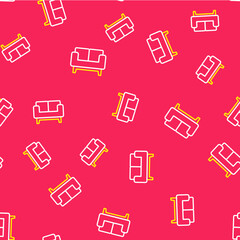 Line Sofa icon isolated seamless pattern on red background. Vector