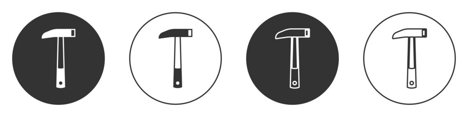 Black Firefighter axe icon isolated on white background. Fire axe. Circle button. Vector